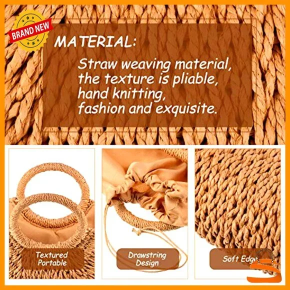 Handmade Straw Tote Bag Rattan Woven Handbag Travel Beach Bag - Picture 5 of 7